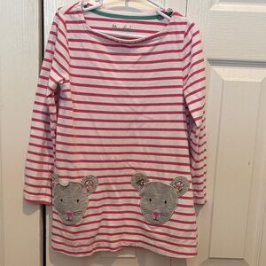 Mini Boden Pink & White Striped Long-Sleeve Pajama Top with Bear Pockets